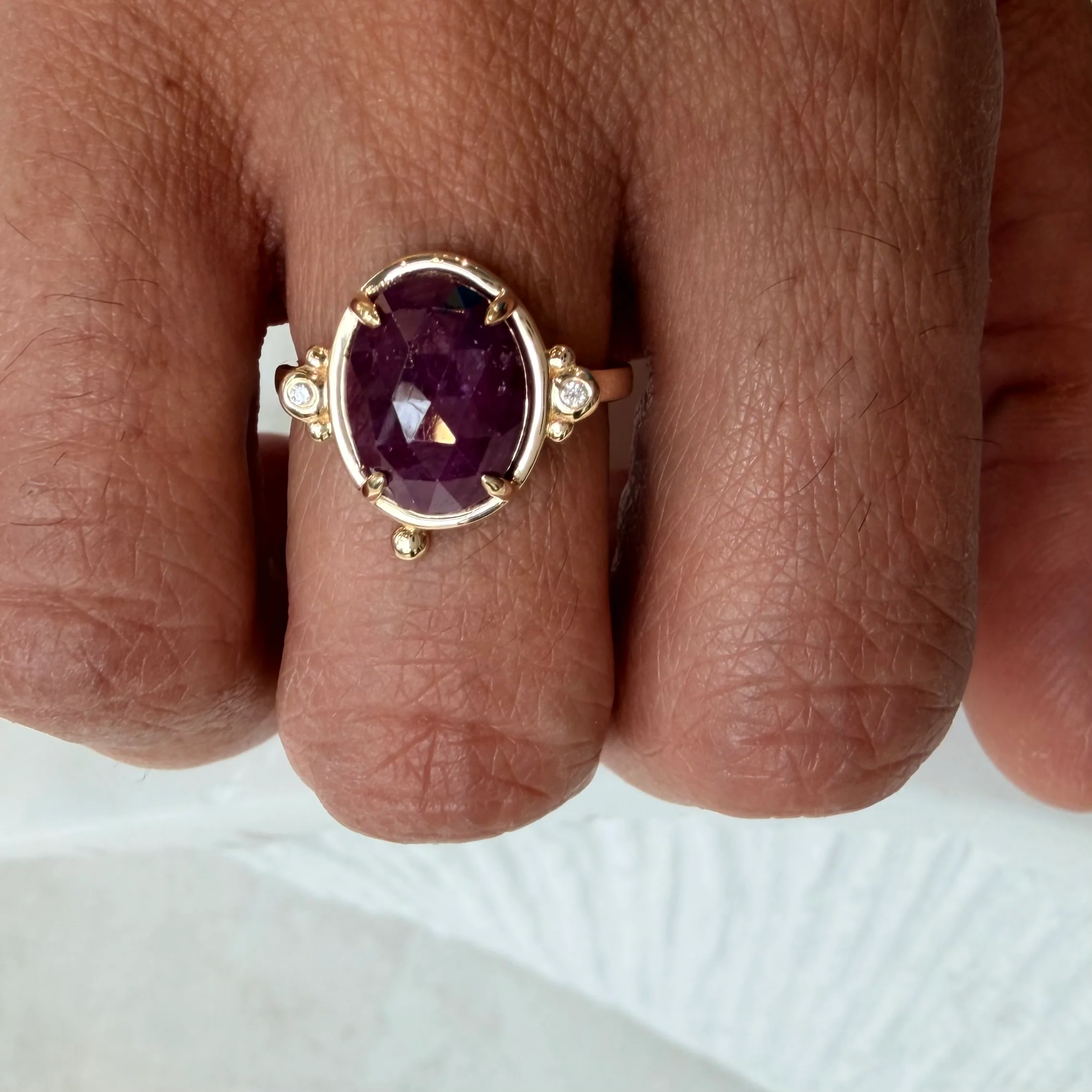 Red Aura– 14K Gold Ring with Ruby & Diamonds - Image 3