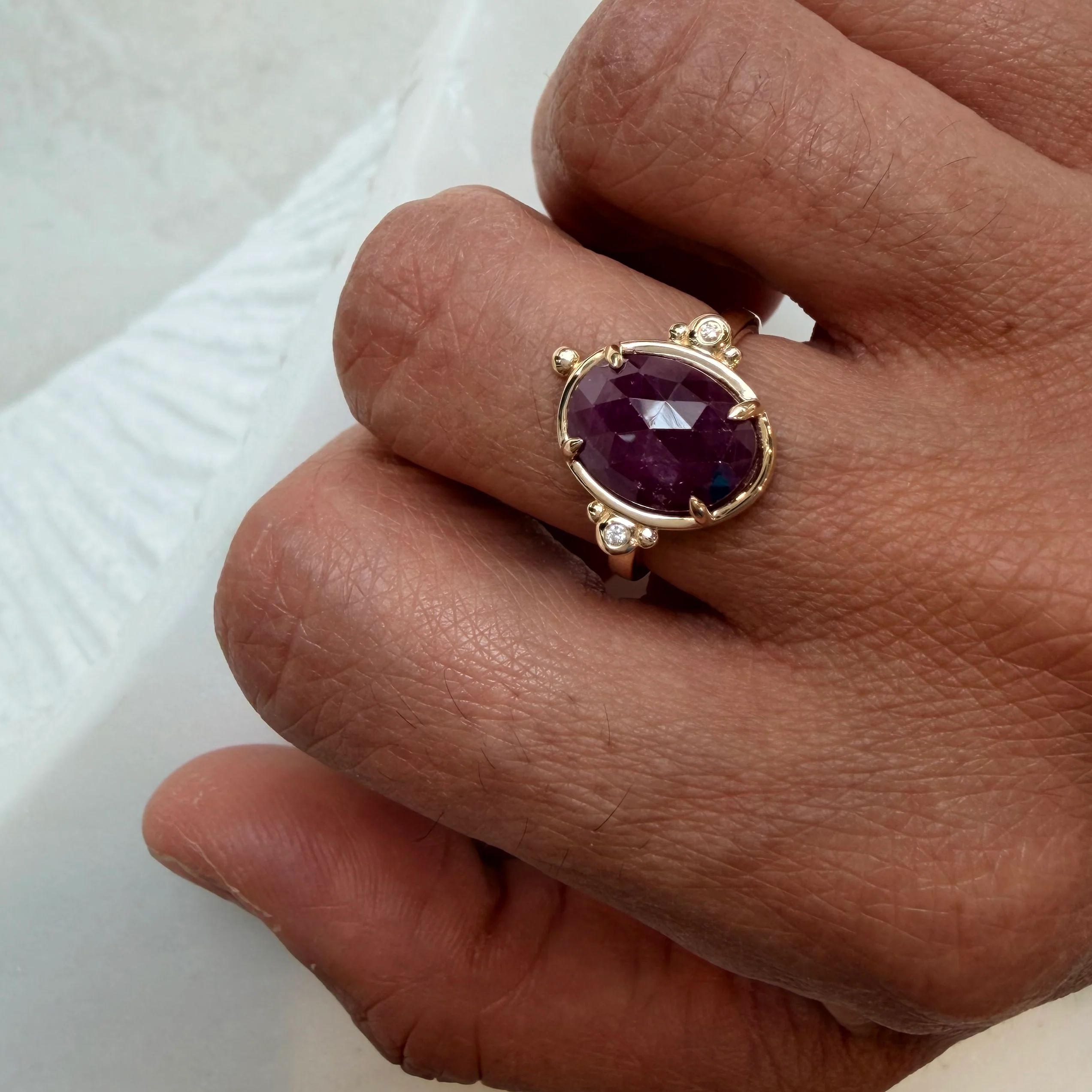 Red Aura– 14K Gold Ring with Ruby & Diamonds - Image 6