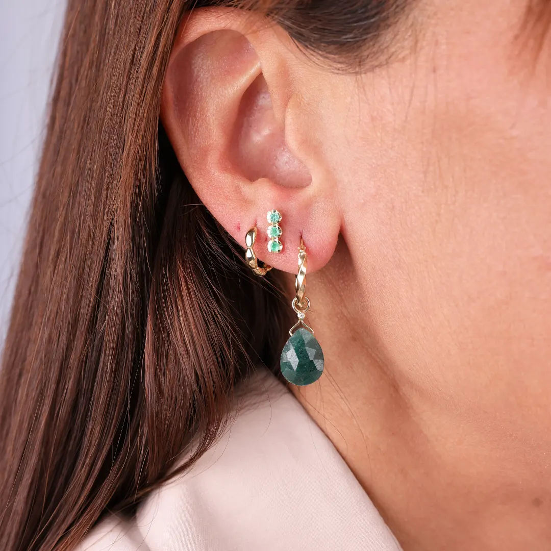 14Κ Gold motif with Light Green Emerald drop and Diamond - Image 2