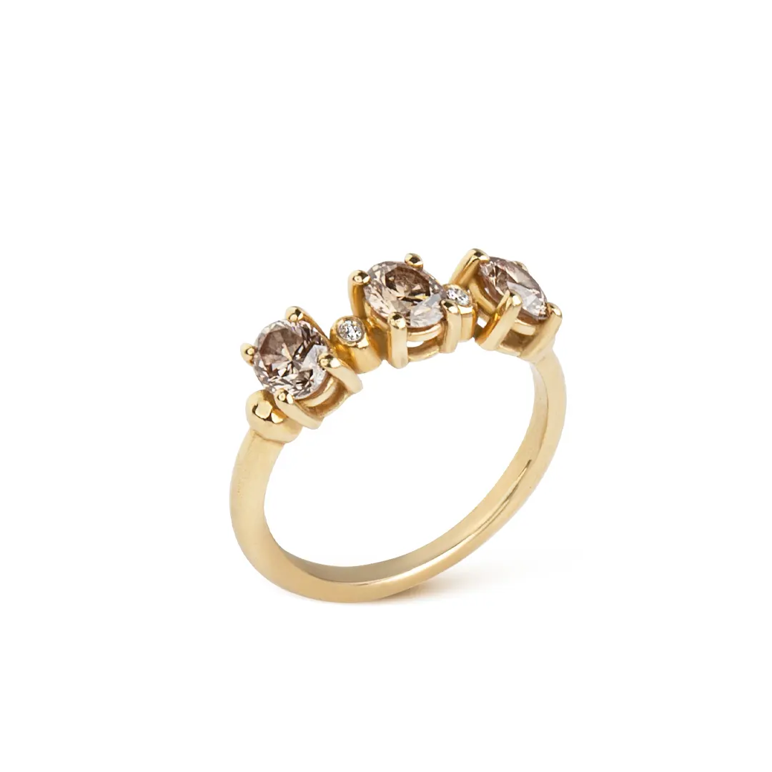 14K Brown Diamond, three stone Ring