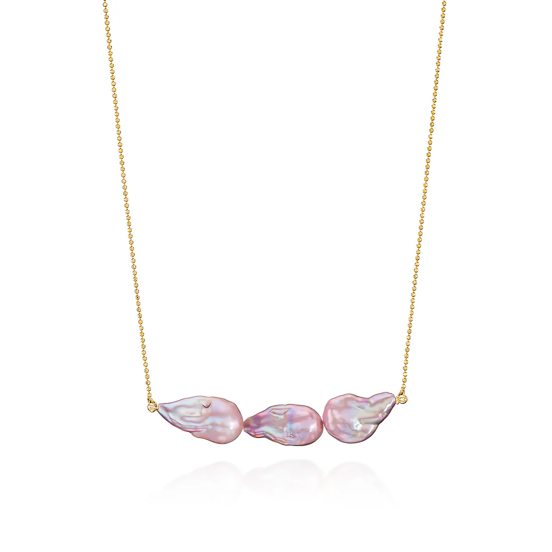 14K Gold 3 Pinky-Grey Baroque Pearls Necklace