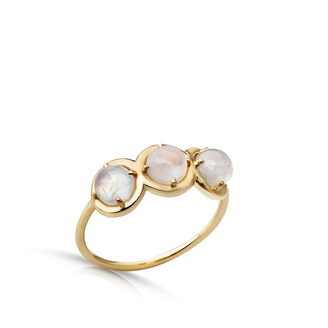 14K Gold 3 Rainbow Moonstone Ring - Image 3