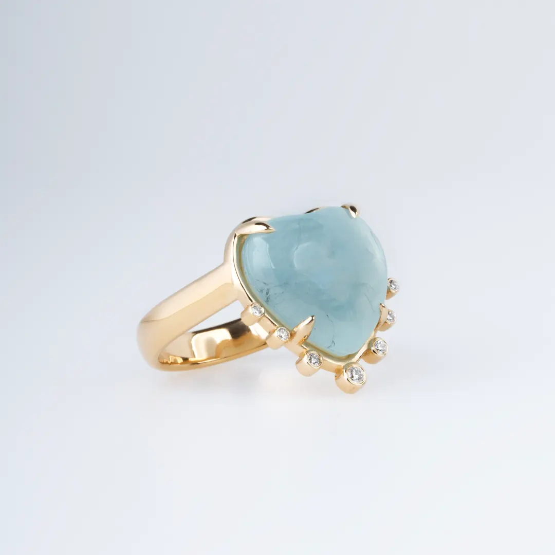 14K Gold Aquamarine Heart Ring with Diamonds - Image 2