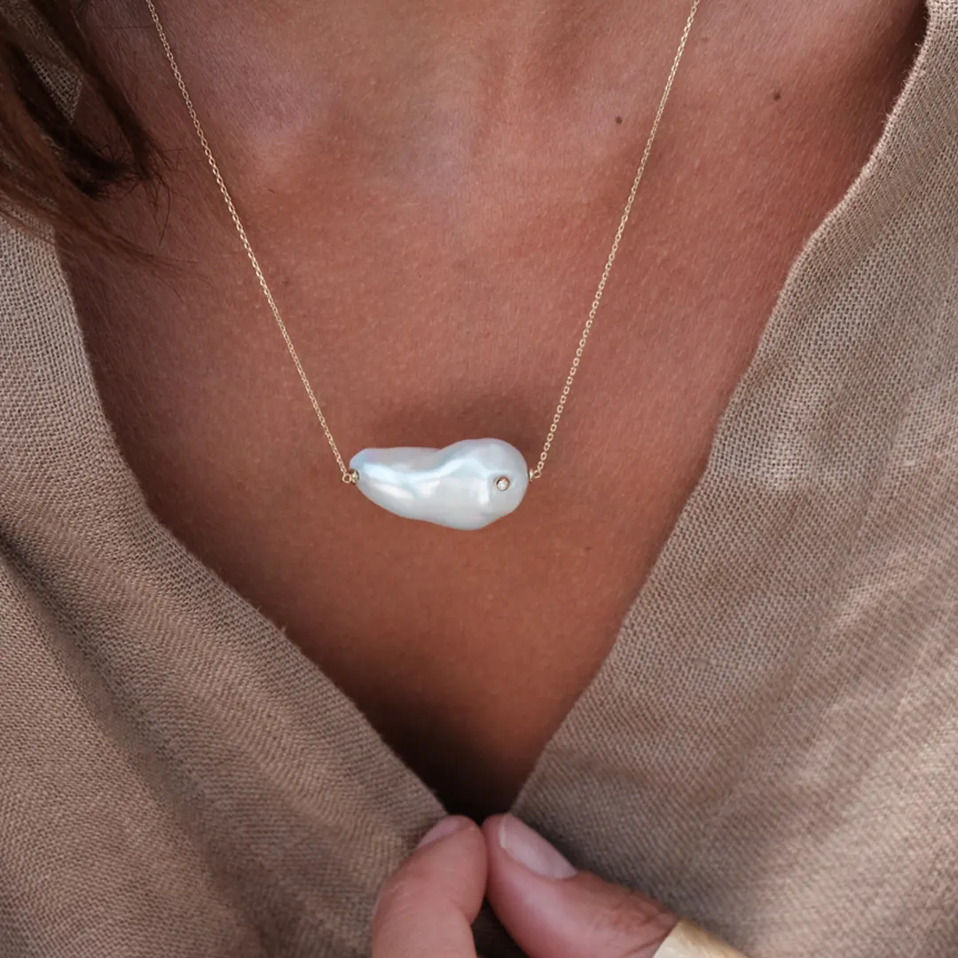 14K Gold, Baroque Pearl Necklace - Image 2