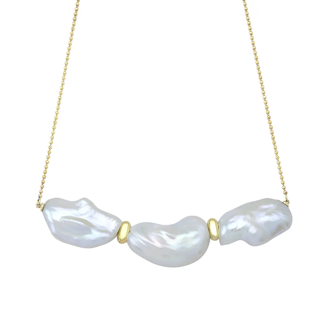 14K Gold, Baroque Pearl Necklace with Gold Elements - Image 5