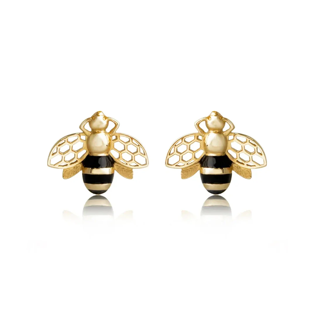 14k Gold Bee Earrings
