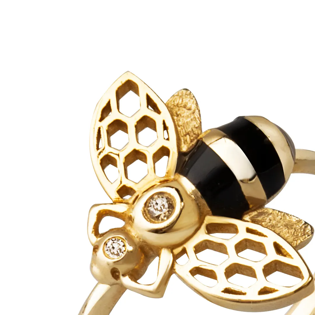 14k Gold Bee Ring with Diamonds - Image 2