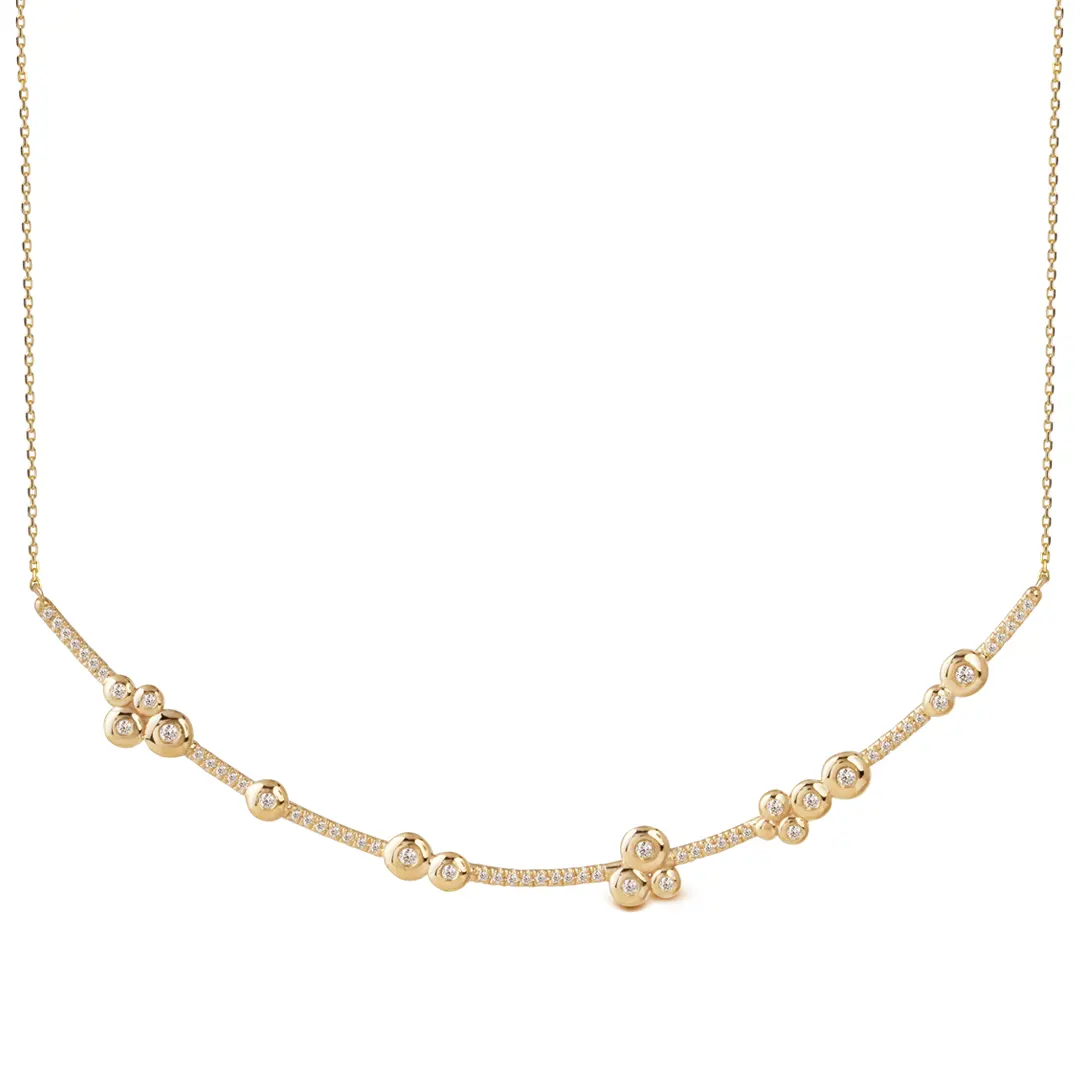 14K Gold Big Diamond Bar necklace with "Bubble" Diamonds