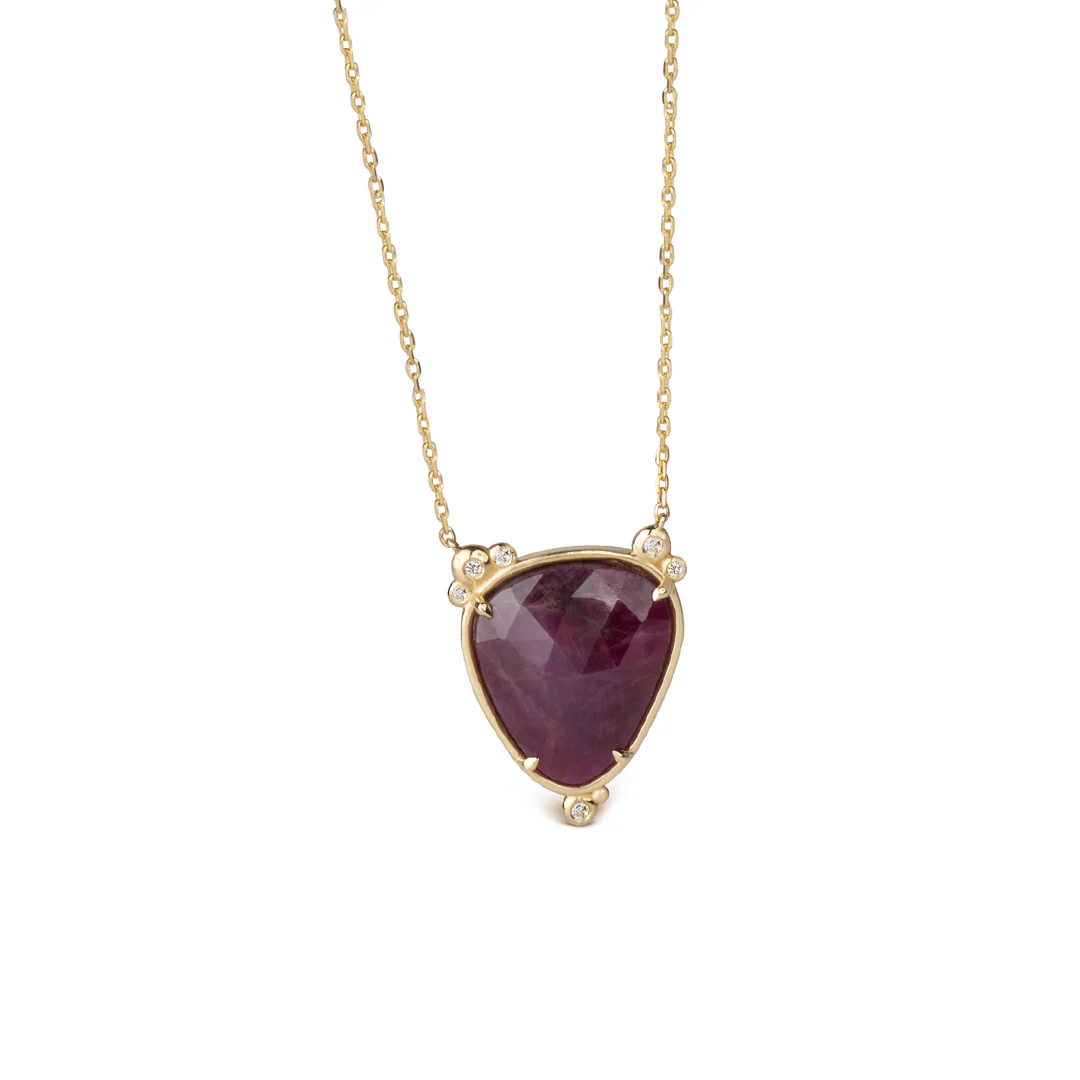 14K Gold Big Drop Ruby Necklace  with 6 diamonds - Image 4