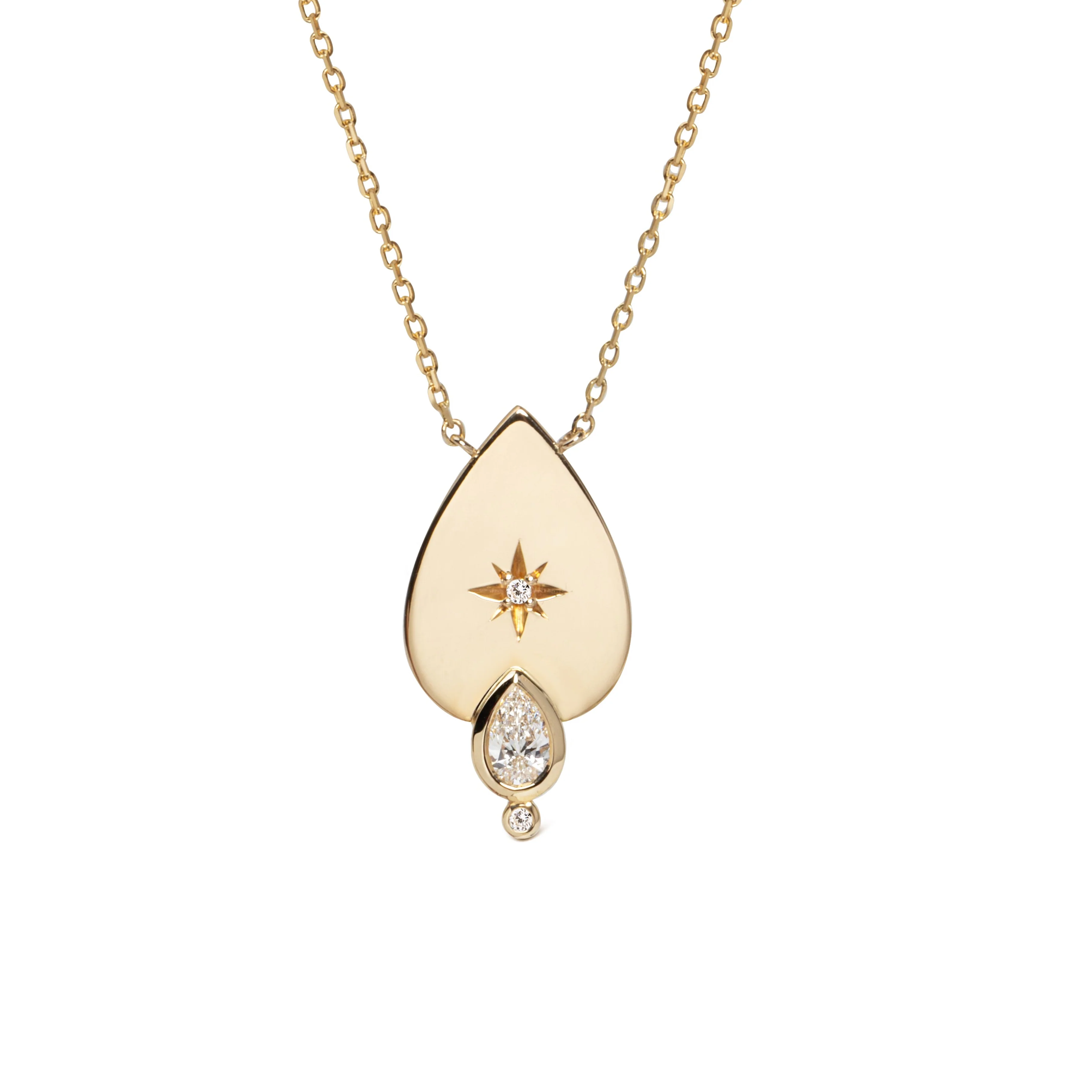 14K Gold Big Drop-shaped Diamond Star Necklace with Diamond