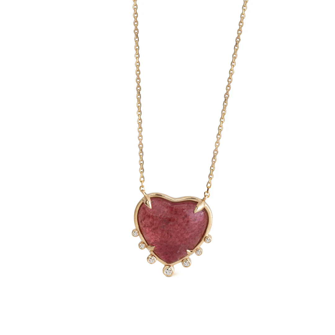 14K Gold Big Heart Shaped Strawberry Necklace with 7 Diamonds - Image 2