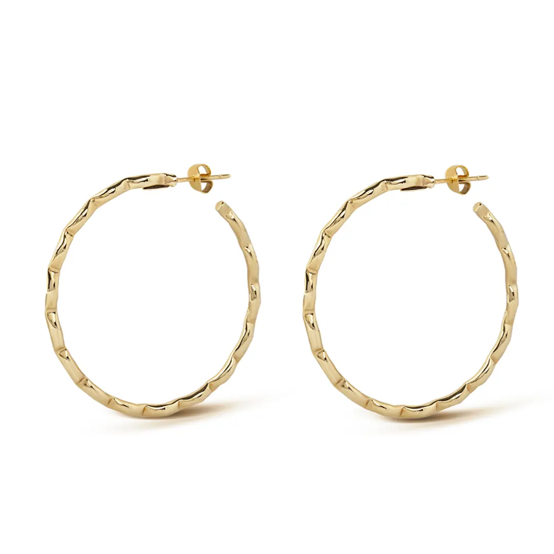 14K Gold big round hoops with pattern