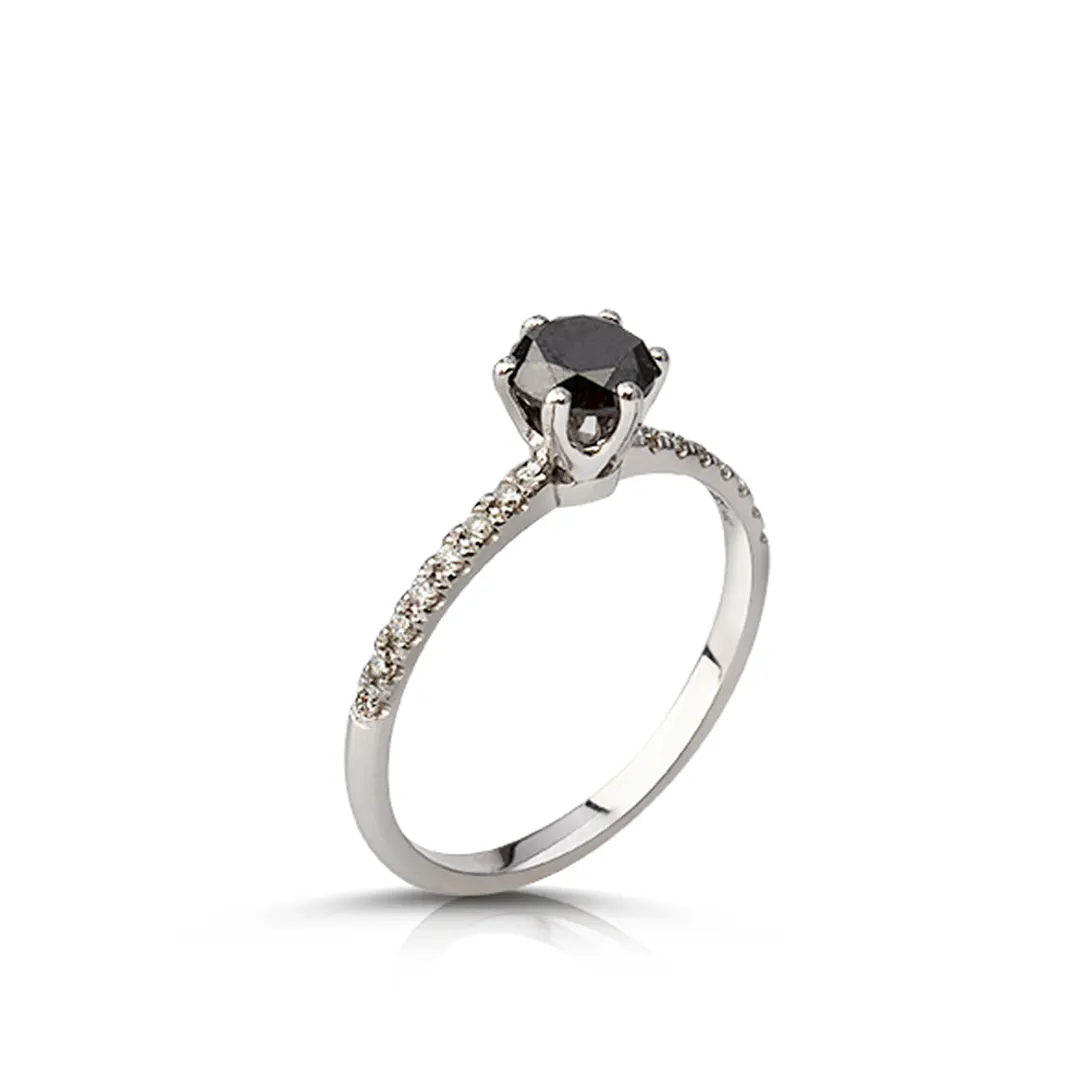 14K Gold Brilliant Cut Black Diamond Ring