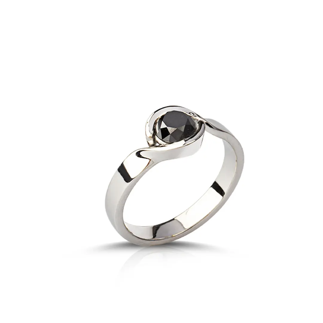14K Gold Brilliant Cut Black Diamond Ring (thicker band)