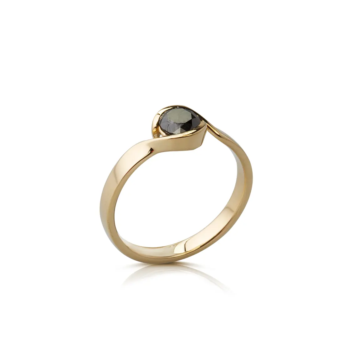 14K Gold Brilliant Cut Black Diamond Ring (thinner band)