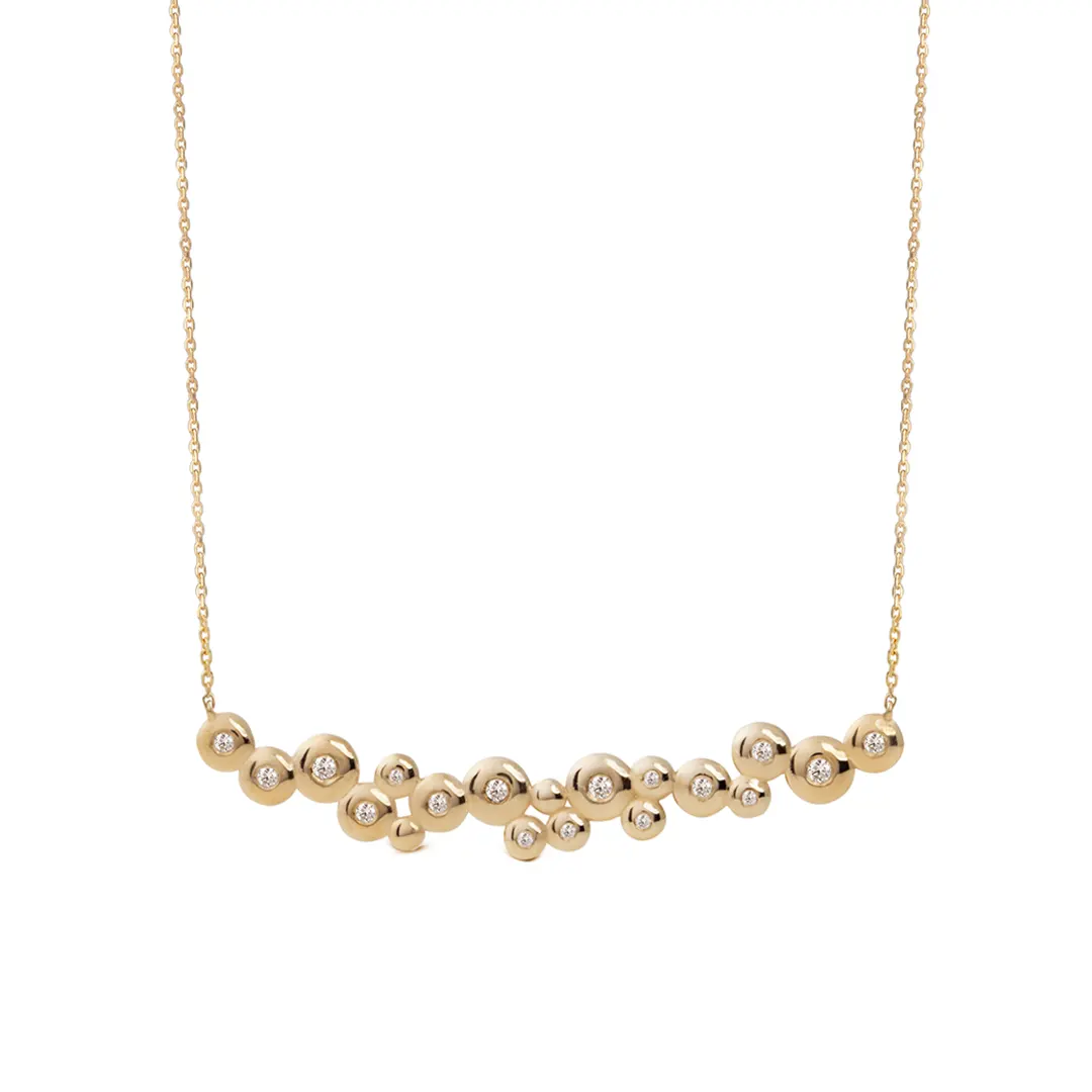 14K Gold "Bubble" Diamond Medium Bar necklace