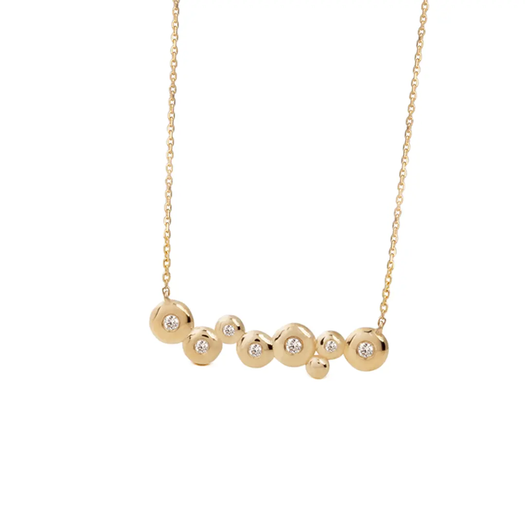 14K Gold "Bubble" Diamond Small Bar necklace - Image 2