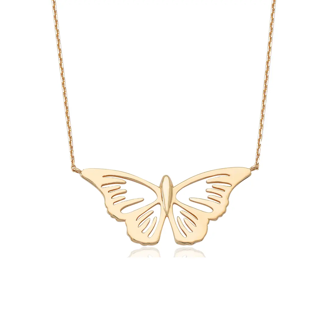 14K Gold Perforated Butterfly Necklace