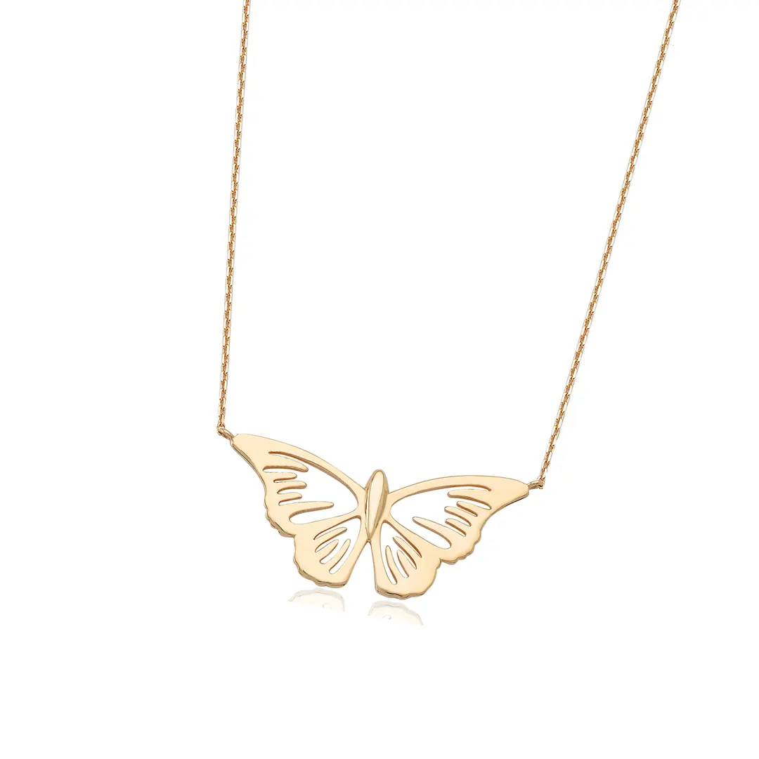 14K Gold Perforated Butterfly Necklace - Image 2