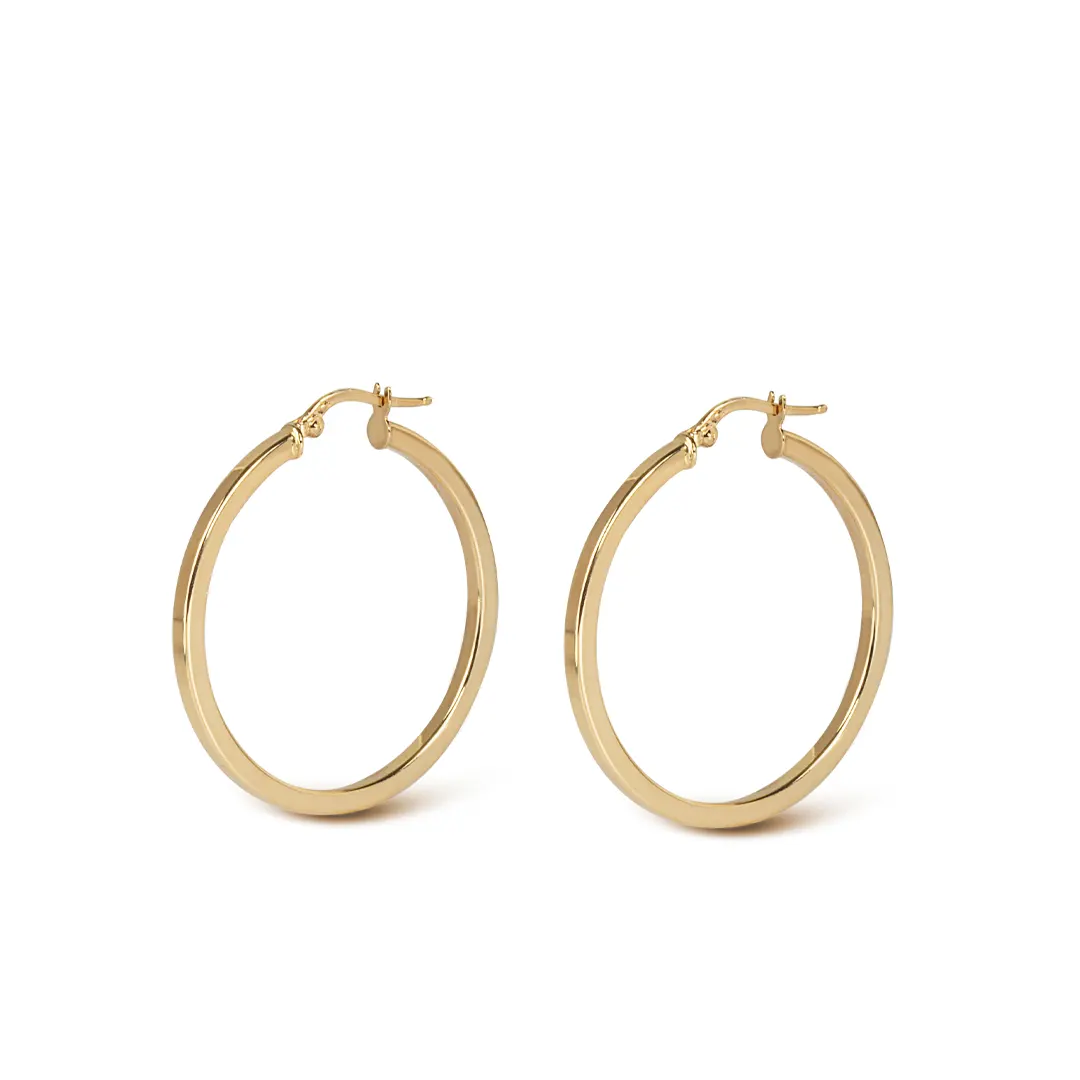 14K Gold classic minimal round hoops, big size