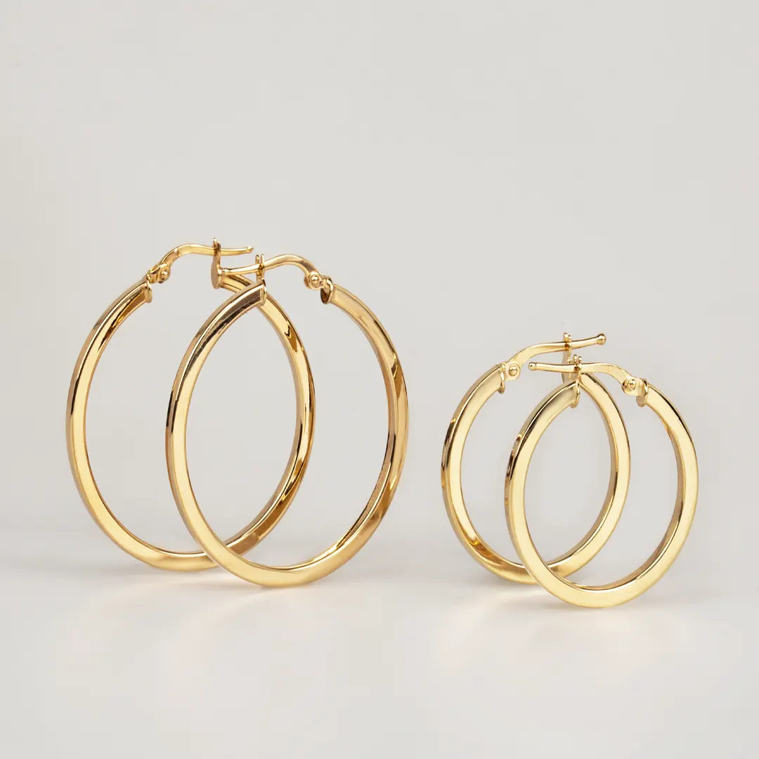 14K Gold classic minimal round hoops, big size - Image 3