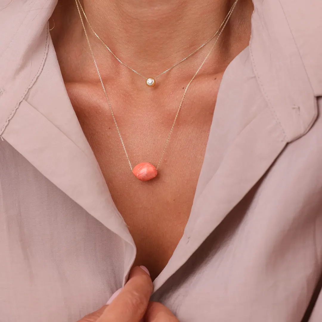 14K Gold, Coral Necklace - Image 2