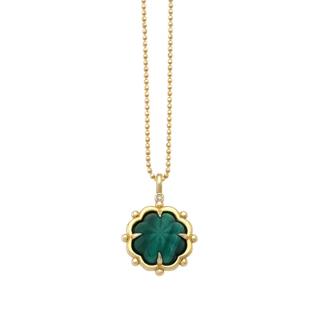 14K Gold Flower Necklace with Malachite Gemstone - Image 3