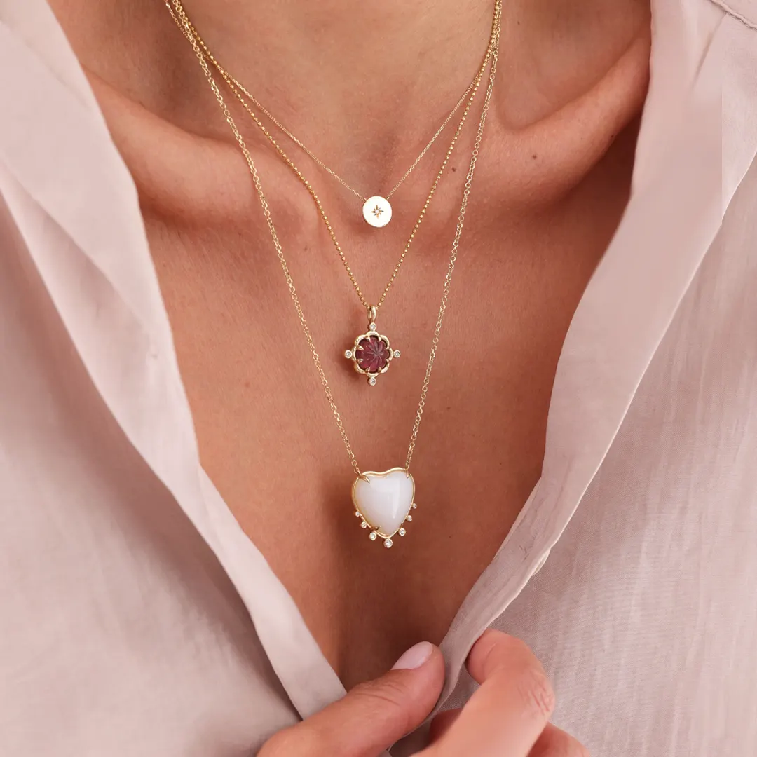 14K Gold Flower Necklace with Pink Tourmaline and Diamonds - Image 2