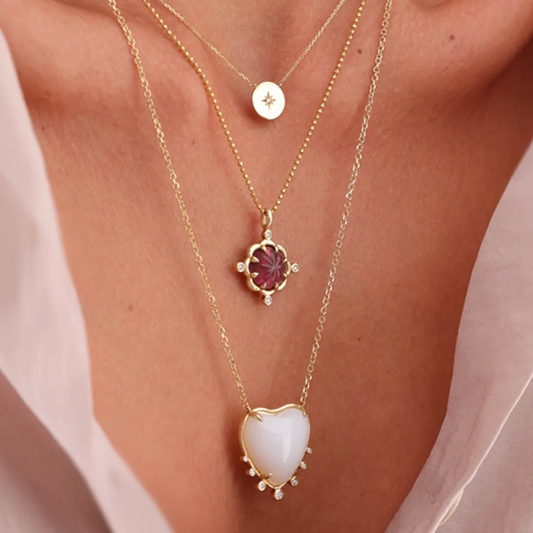 14K Gold Flower Necklace with Pink Tourmaline and Diamonds - Image 3