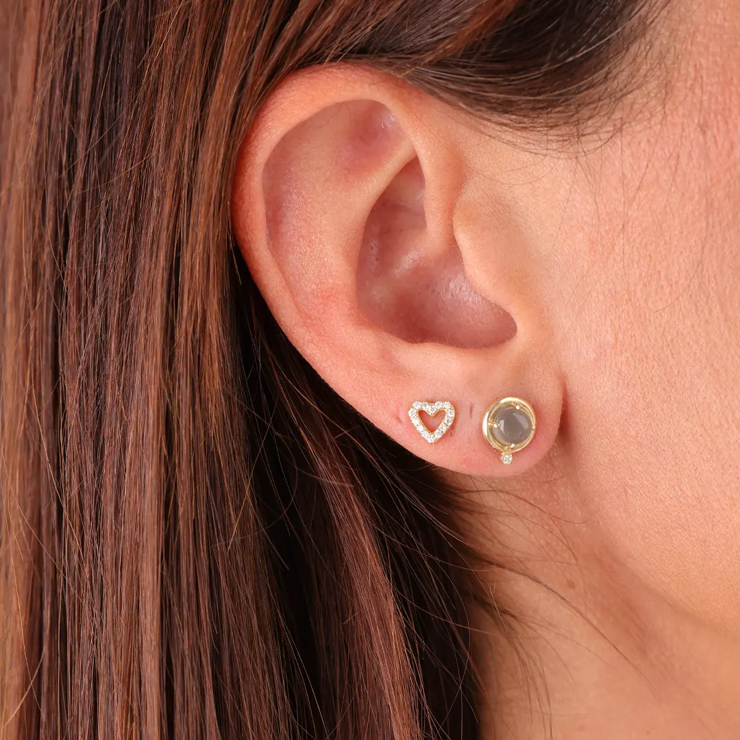 14K Gold Grey Moonstone Earrings with Diamond - Image 2