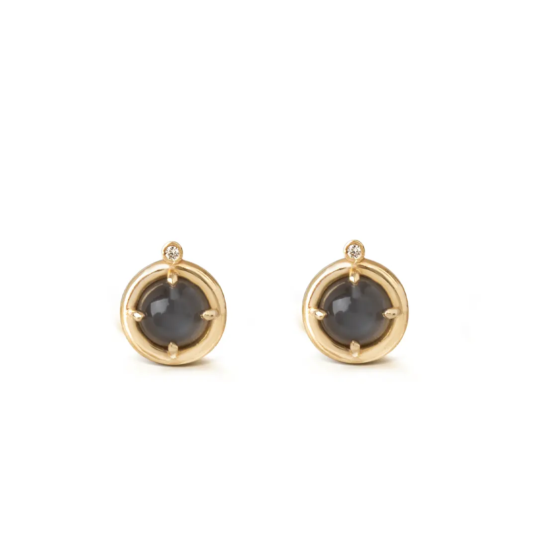 14K Gold Grey Moonstone Earrings with Diamond - Image 3