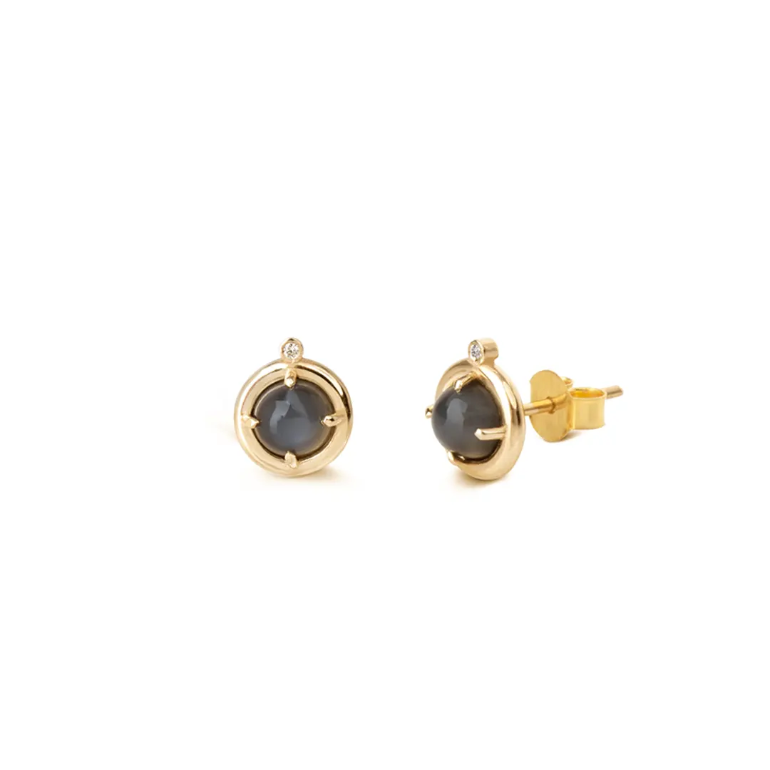 14K Gold Grey Moonstone Earrings with Diamond - Image 5