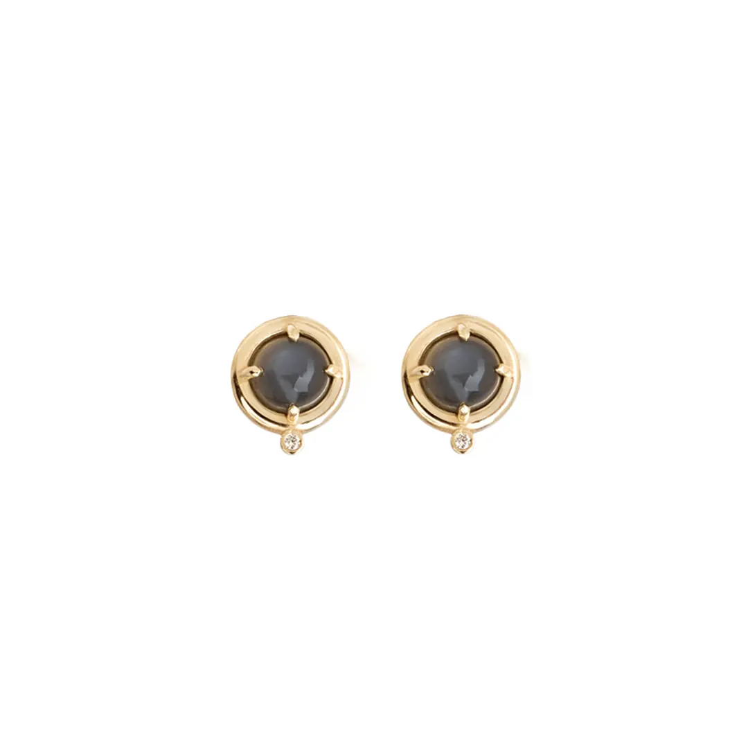 14K Gold Grey Moonstone Earrings with Diamond - Image 6