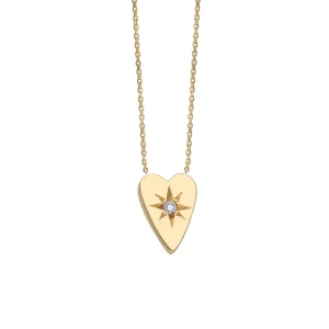 14K Gold Heart Diamond Star Necklace, Medium Size