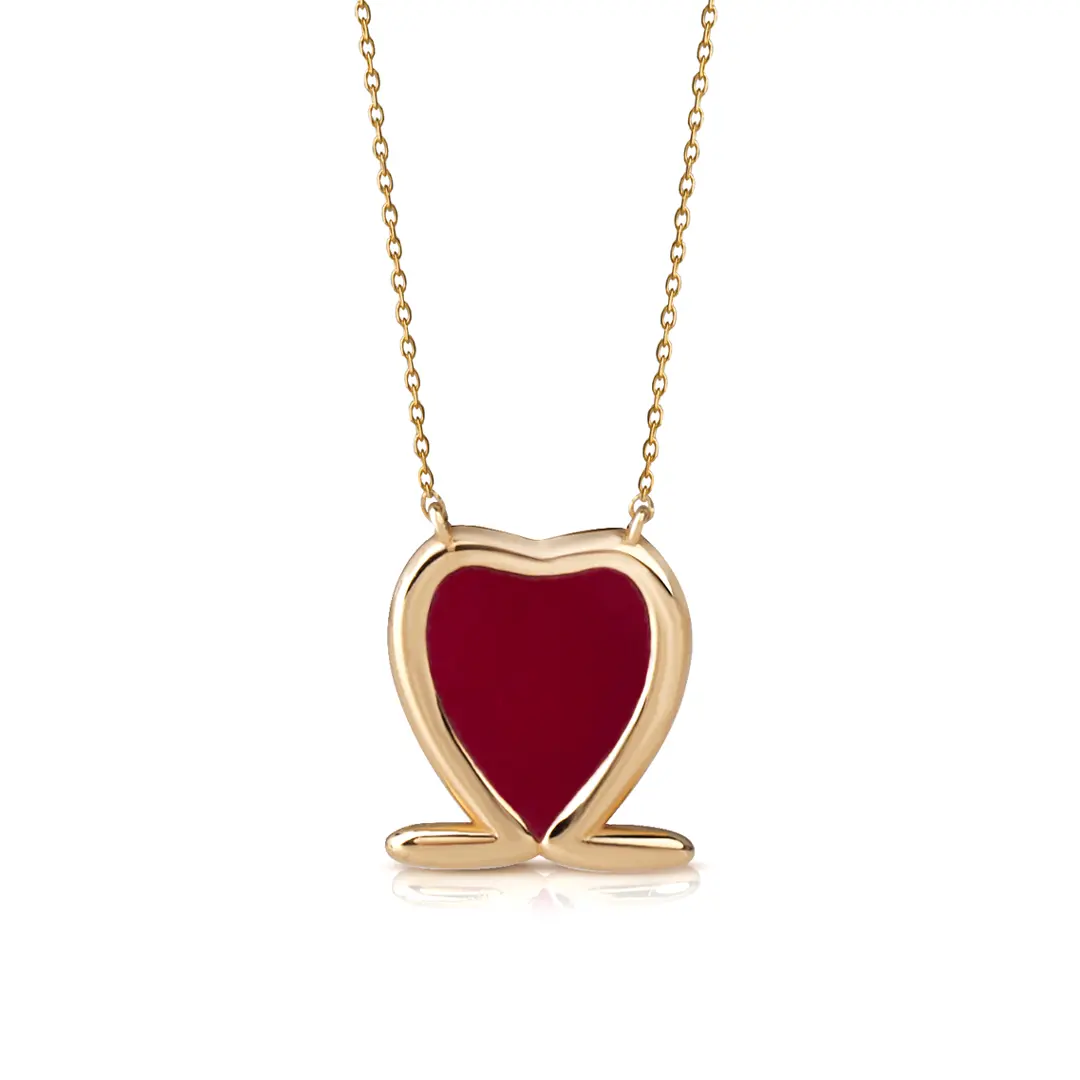 14K Gold Heart Necklace with Enamel