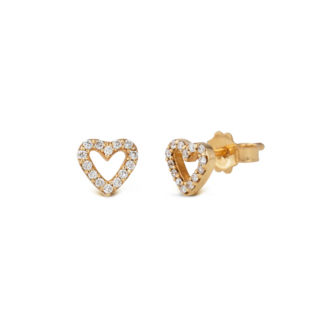 14K Gold Heart-Shaped Diamond Stud Earrings - Image 2
