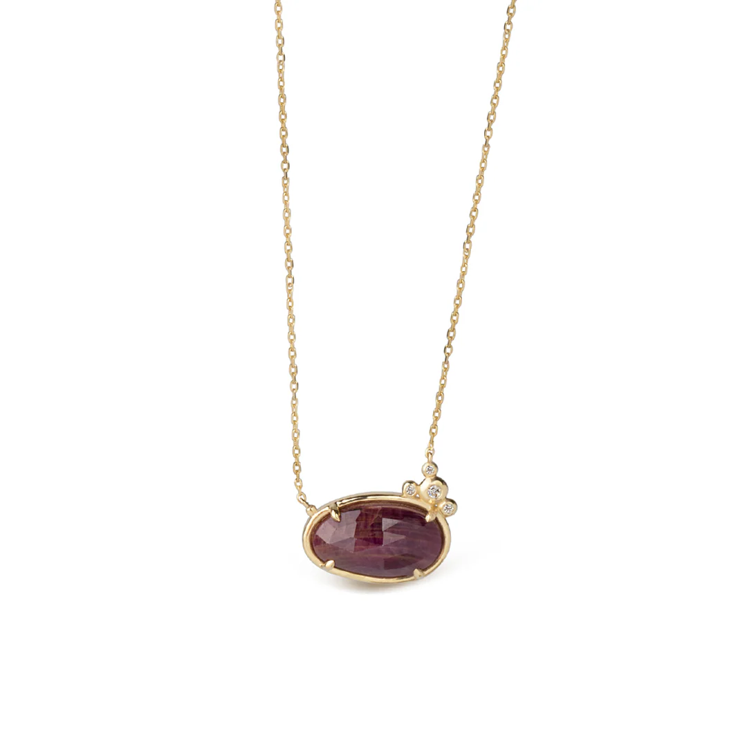 14K Gold Horizontal Ruby Necklace with 4 diamonds - Image 3