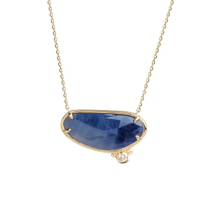 14K Gold Horizontal Sapphire Necklace with a diamond