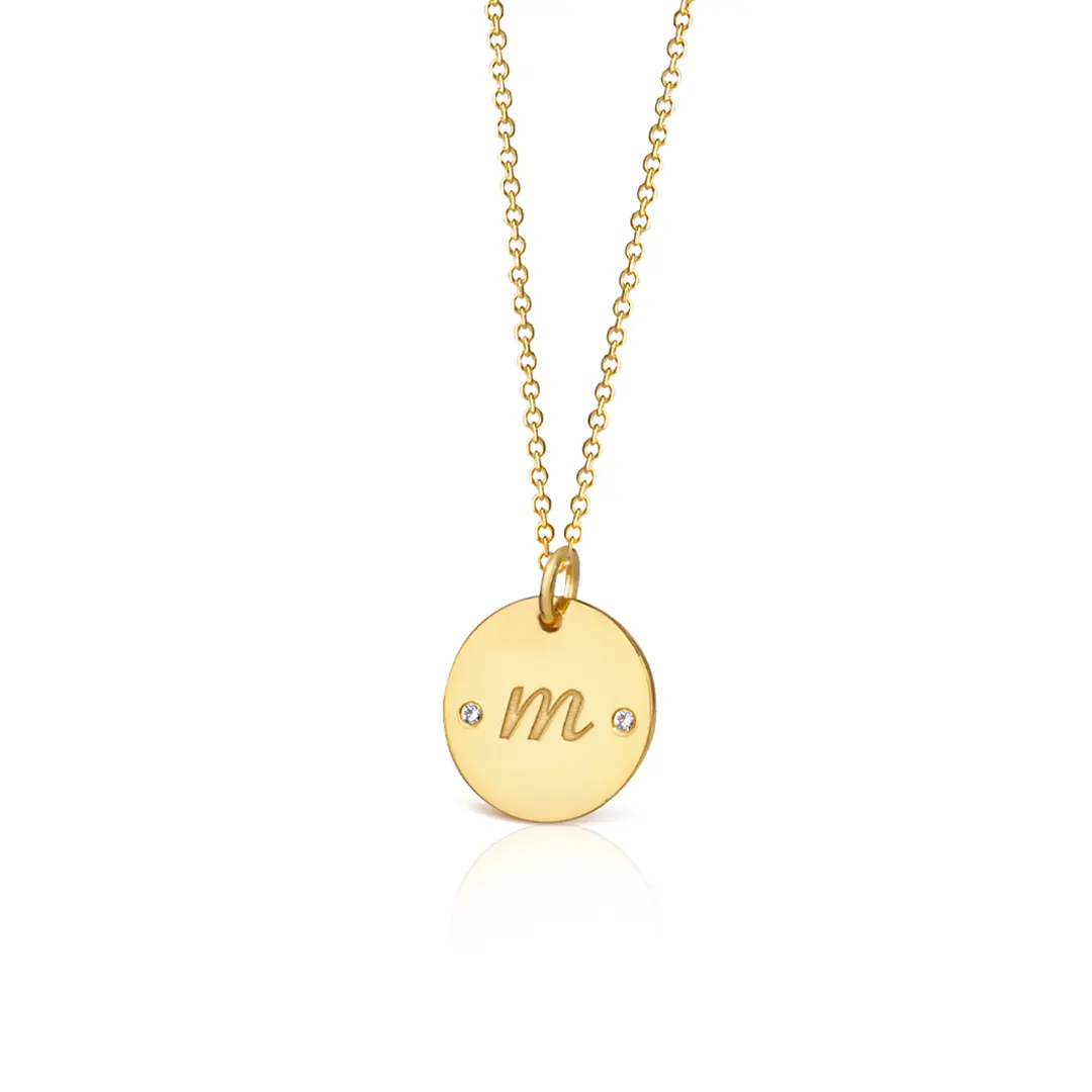 14K Gold Initial Disc Necklace, Small Size