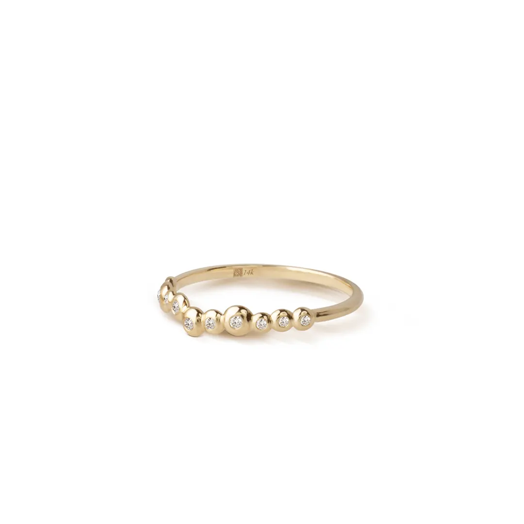 14K Gold half irregular "Bubble" Diamonds Band Ring