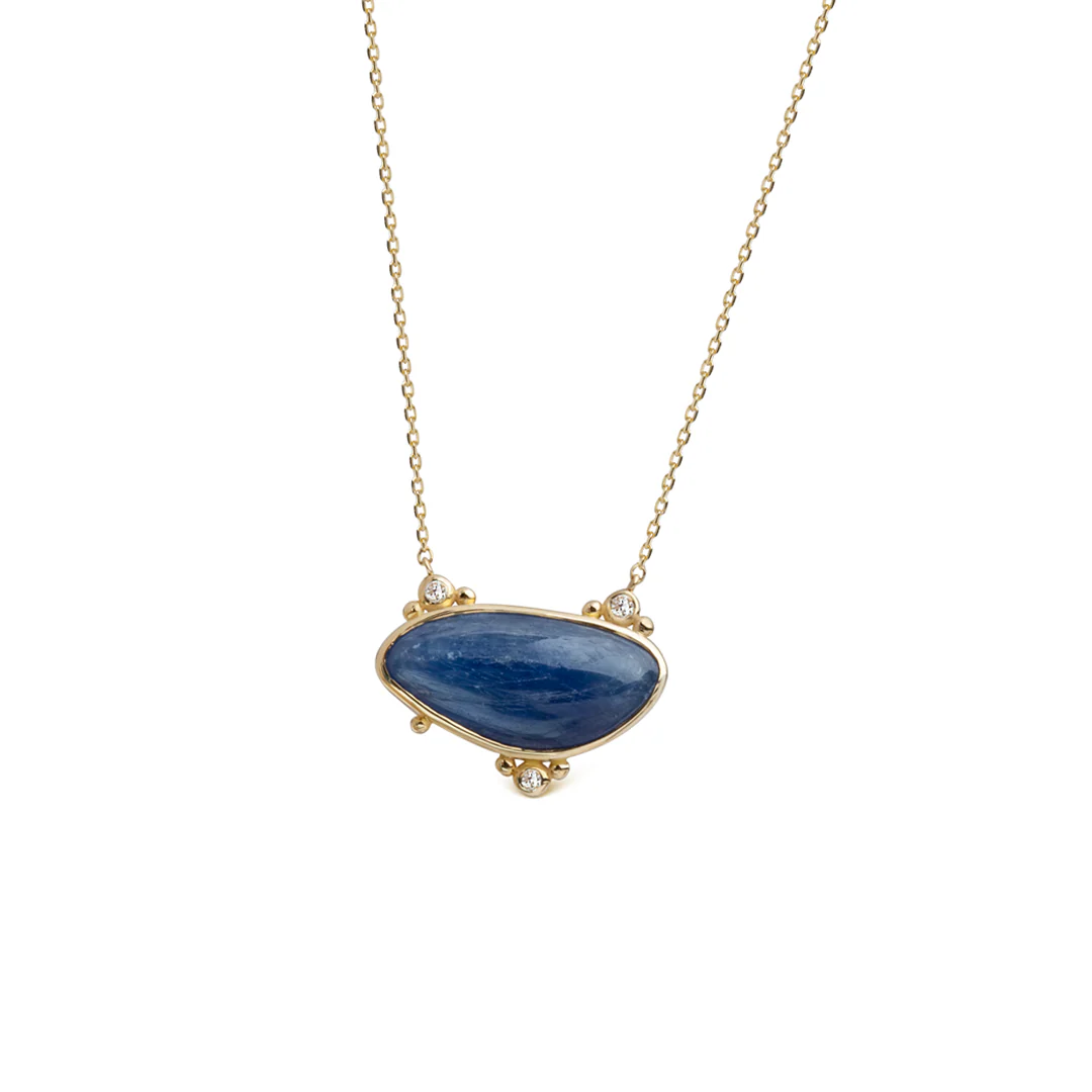 14K Gold Irregular Horizontal Kyanite Necklace with 3 Diamonds - Image 4