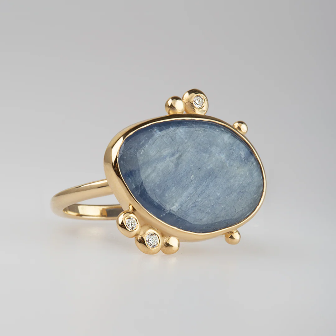 14K Gold  Irregular Kyanite Ring with 3 Diamonds - Image 4