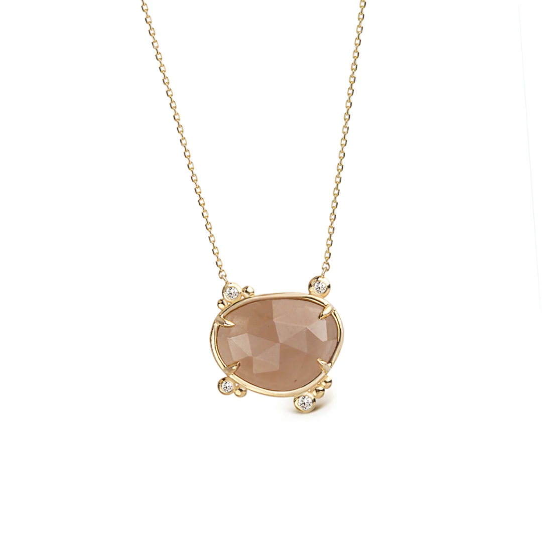 14K Gold Irregular Moonstone Necklace with 4 Diamonds - Image 2