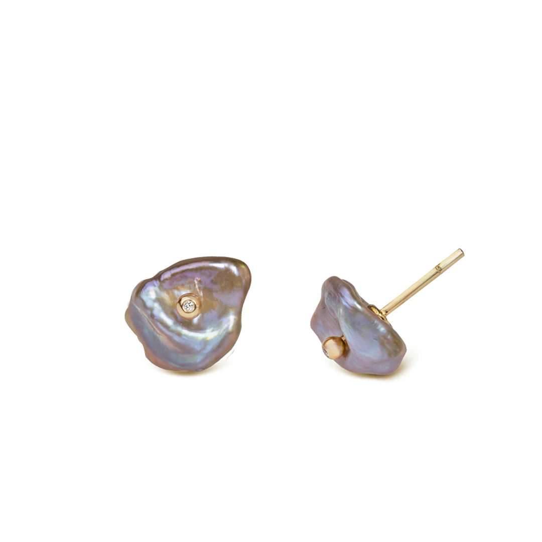 14K Gold Light Purple Baroque Stud Earrings
