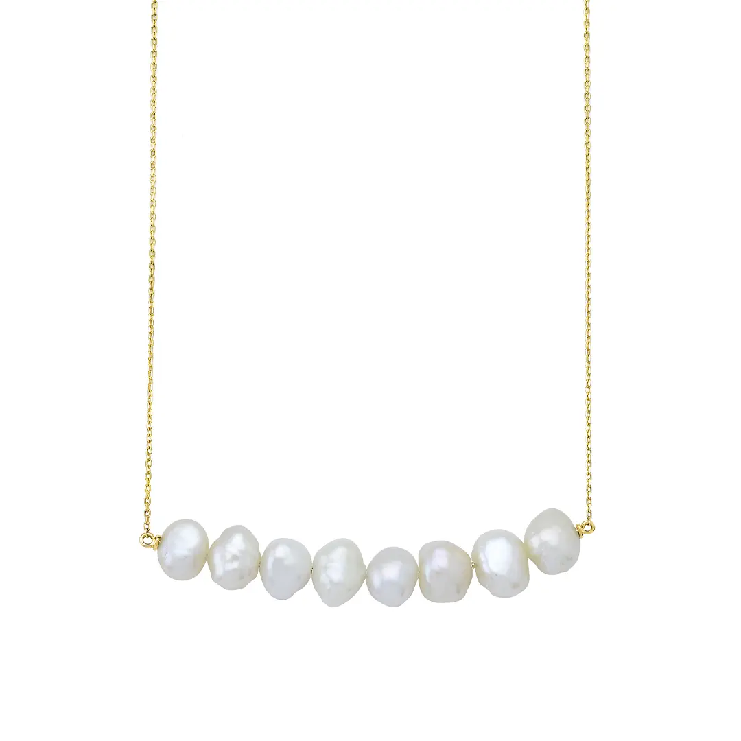 14K Gold, Long Baroque Pearl Necklace in Line