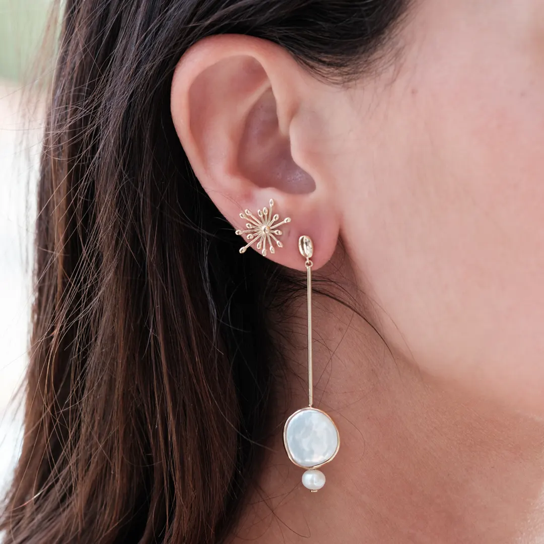 14K Gold Long, Baroque round pearl earrings