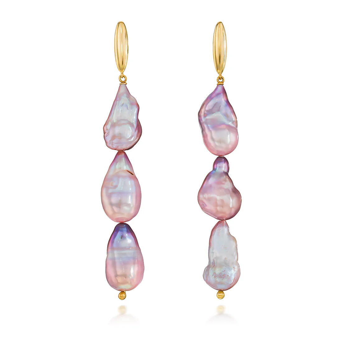 14K Gold Long Pink-Grey Baroque Pearl Earrings
