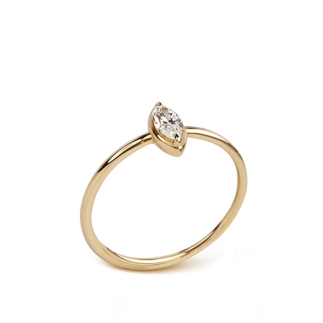 14K Gold Marquise Cut Diamond Ring, Minimal Style