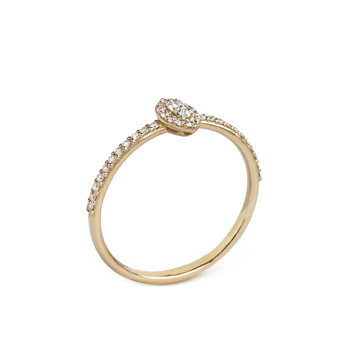 14K Gold Marquise Cut Diamond Ring with White Diamond Halo