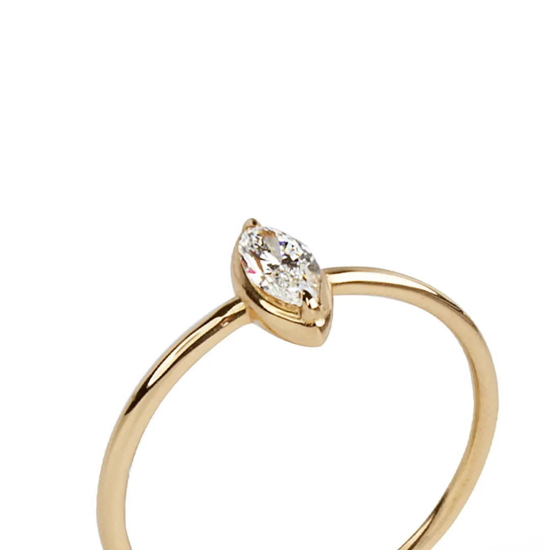 14K Gold Marquise Cut Diamond Ring, Minimal Style - Image 2